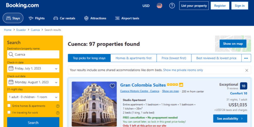 Booking.com Digital Nomad Accommodation Cuenca