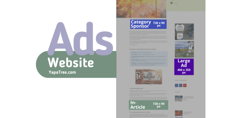 YapaTree Website Ad Placements and Dimensions